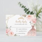 Elegant Blush Floral Princess Gown Quinceañera RSVP Kaartje (Staand voorkant)