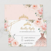Elegant Blush Floral Princess Gown Quinceañera RSVP Kaartje (Voorkant / Achterkant)