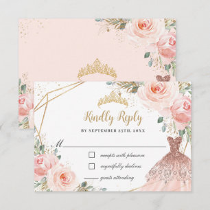 Elegant Blush Floral Princess Gown Quinceañera RSVP Kaartje