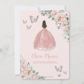 Elegant Blush Floral Princess Silver Quinceañera Kaart (Achterkant)