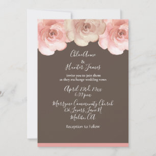 Elegant Blush Floral Roos Brown Simple Wedding Kaart