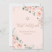 Elegant Blush Floral Rozen Silver Bat Mitzvah Kaart (Achterkant)