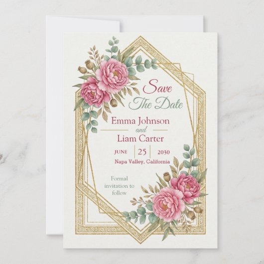 Elegant Blush Floral Save the Date Kaart (Voorkant)