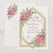 Elegant Blush Floral Save the Date Kaart (Voorkant / Achterkant)