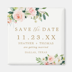 Elegant Blush Floral Save the Date Magnet