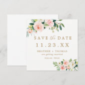 Elegant Blush Floral Save the Date Square Kaart (Voorkant / Achterkant)