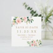 Elegant Blush Floral Save the Date Square Kaart (Staand voorkant)