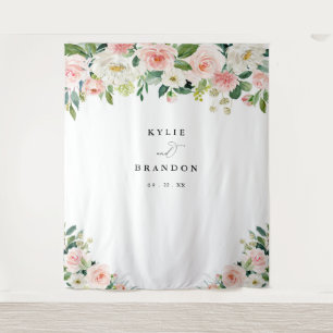 Elegant Blush Floral Script Engagement Party Wandkleed