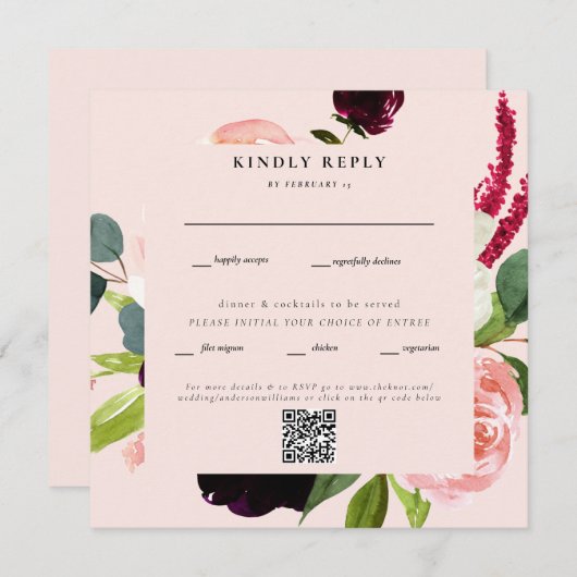Elegant Blush Floral Square Weddenschap QR Code RS (Voorkant / Achterkant)