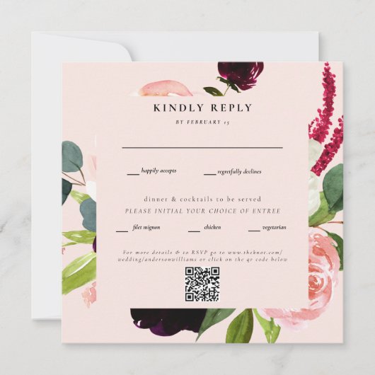 Elegant Blush Floral Square Weddenschap QR Code RS (Voorkant)