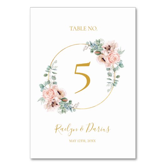 Elegant Blush Floral | Tabelnummer Kaart (Voorkant)
