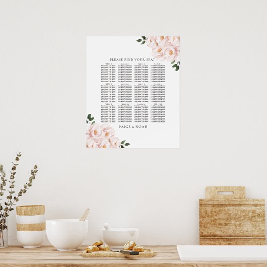 Elegant Blush Floral Tables Sezing Chart Weddensch Poster (Keuken)