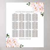 Elegant Blush Floral Tables Sezing Chart Weddensch Poster (Voorkant)