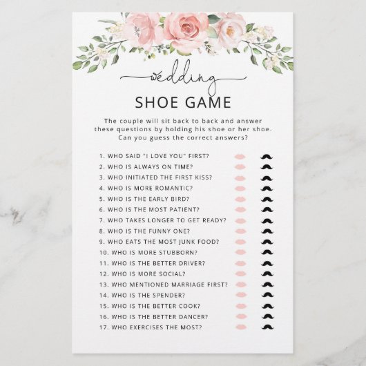 Elegant blush floral The bruiloft shoe game (Voorkant)
