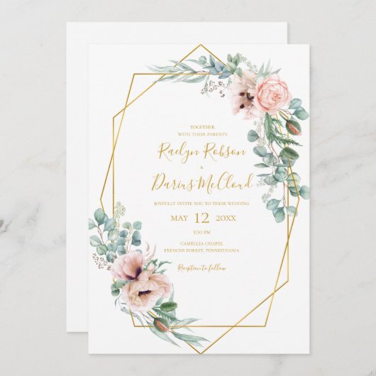 Elegant Blush Floral | Uitnodiging tot Casual wedd (Voorkant / Achterkant)