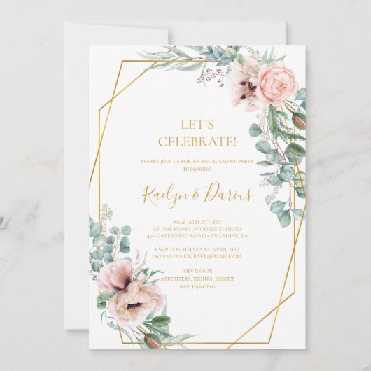 Elegant Blush Floral | Uitnodiging vieren (Voorkant)