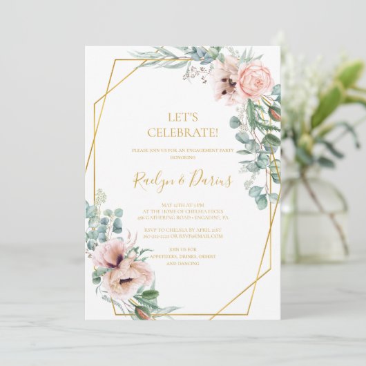 Elegant Blush Floral | Uitnodiging vieren (Staand voorkant)