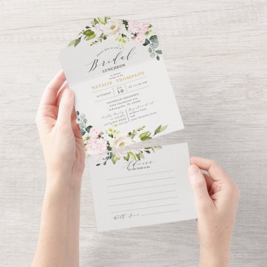 Elegant Blush Floral Vrijgezellenfeest & Advice All In One Uitnodiging (Afscheurbaar)