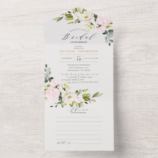 Elegant Blush Floral Vrijgezellenfeest & Advice All In One Uitnodiging (Binnen)