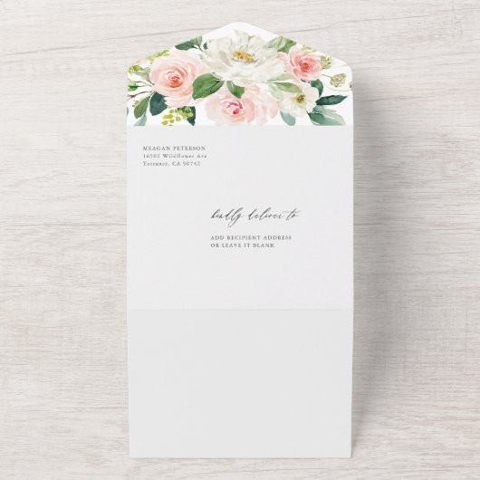 Elegant Blush Floral Vrijgezellenfeest All In One Uitnodiging (Buitenkant)