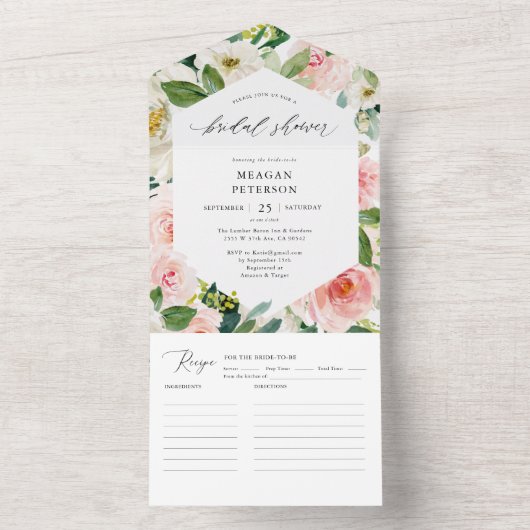 Elegant Blush Floral Vrijgezellenfeest All In One Uitnodiging (Binnen)