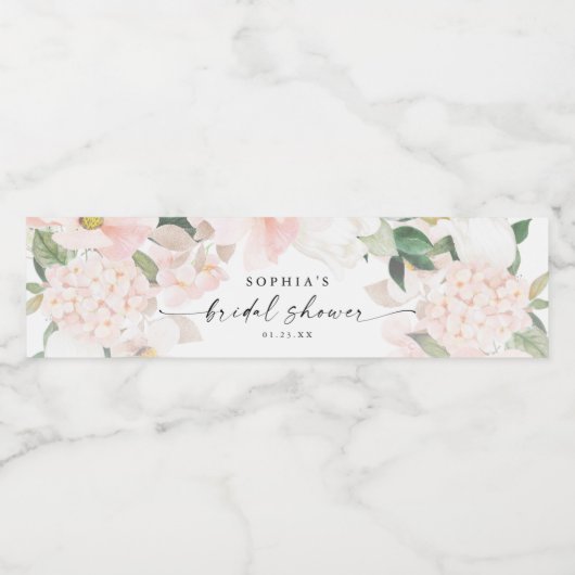Elegant Blush Floral Vrijgezellenfeest Favors Waterfles Etiket (Enkel label)