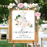 Elegant Blush Floral Vrijgezellenfeest Welkomsttek Poster<br><div class="desc">Dit prachtige ontwerp is voorzien van een boeket van prachtige bloemen die rond een elegante trouwjurk en een modern script (bewerkbare kleur) lettertype zijn gewikkeld. Bekijk het hele collectie voor meer overeenkomende objecten! Bekijk onze video op 'Hoe je kunt bewerken in Zazzle' op YouTube.com/CreativeUnionDesign</div>