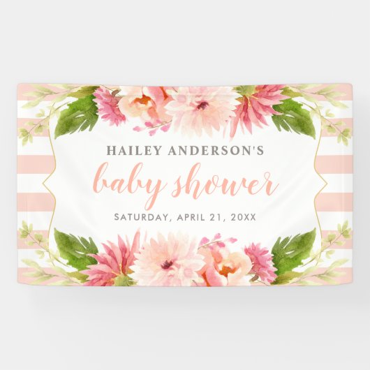 Elegant Blush Floral Waterverf Baby Girl Shower Spandoek (Horizontaal)
