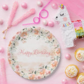 Elegant Blush Floral Waterverf Script Birthday Papieren Bordje (Feest)