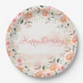 Elegant Blush Floral Waterverf Script Birthday Papieren Bordje (Voorkant)
