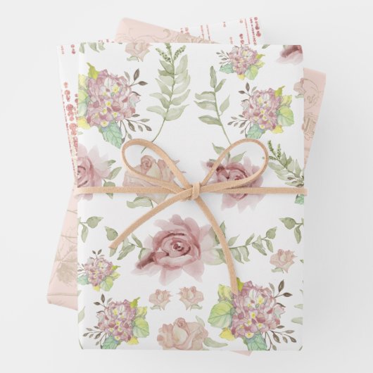 Elegant Blush Floral Waterverf  script Inpakpapier Vel (In situ)