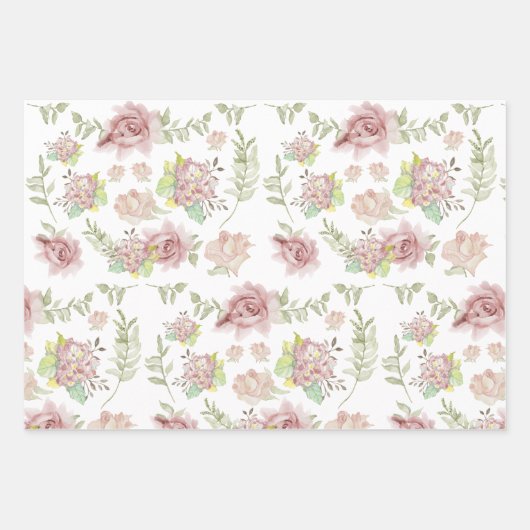 Elegant Blush Floral Waterverf  script Inpakpapier Vel