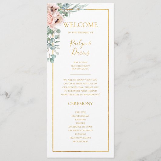 Elegant Blush Floral | Weddenschap-programma Programmakaart (Voorkant)