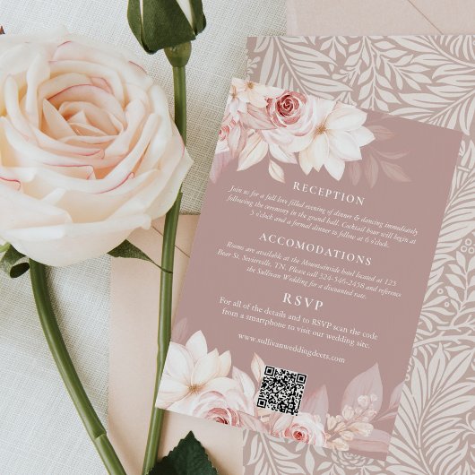 Elegant Blush Floral Wedding Details en RSVP Informatiekaartje