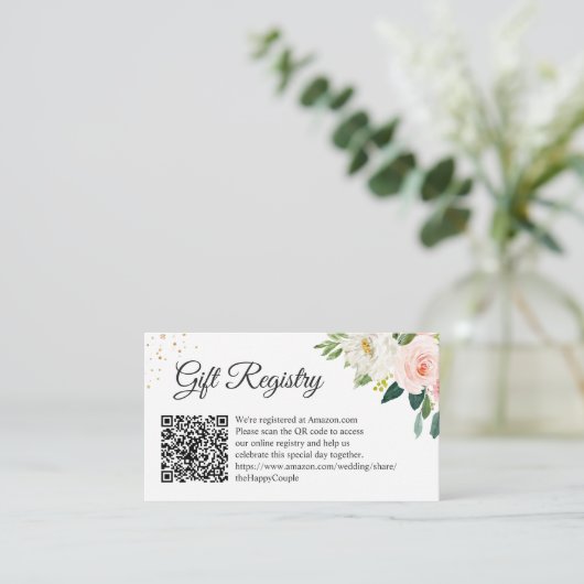 Elegant Blush Floral Wedding Gift Registry QR Code Informatiekaartje (Staand voorkant)