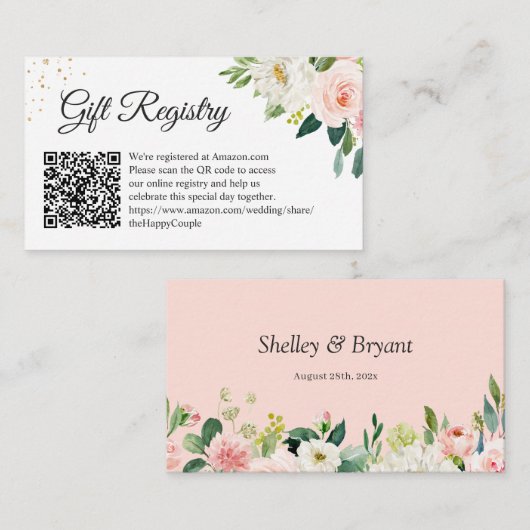 Elegant Blush Floral Wedding Gift Registry QR Code Informatiekaartje (Voorkant / Achterkant)
