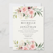 Elegant Blush Floral Wedding Invitation - Cream Kaart (Voorkant)