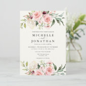 Elegant Blush Floral Wedding Invitation - Cream Kaart (Staand voorkant)