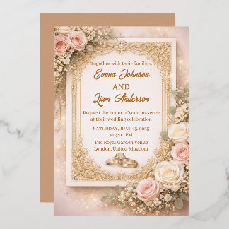 Elegant Blush Floral Wedding Invitation Folie Uitnodiging