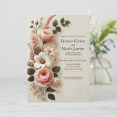 Elegant Blush Floral Wedding Invitation Kaart (Staand voorkant)