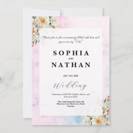 Elegant Blush Floral Wedding Invitation Kaart