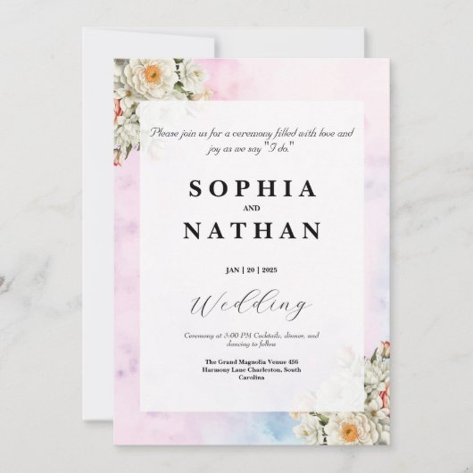 Elegant Blush Floral Wedding Invitation Kaart (Voorkant)