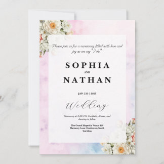 Elegant Blush Floral Wedding Invitation Kaart