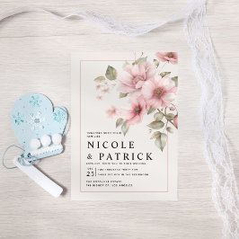 Elegant Blush Floral Wedding Invitation Kaart