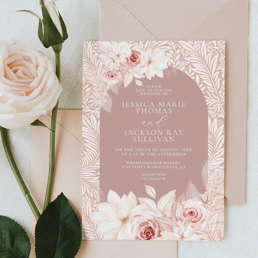 Elegant Blush Floral Wedding Invitation Kaart