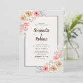 Elegant Blush Floral Wedding Invitation Kaart (Staand voorkant)