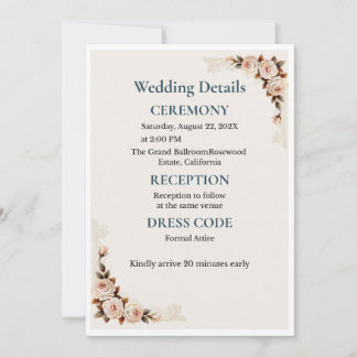 Elegant Blush Floral Wedding Invitation Kaart