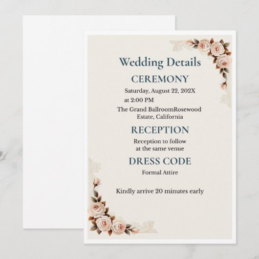 Elegant Blush Floral Wedding Invitation Kaart (Voorkant / Achterkant)