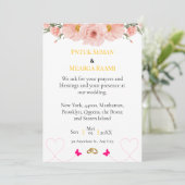 Elegant Blush Floral Wedding Invitation with Gold  Kaart (Staand voorkant)