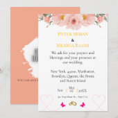 Elegant Blush Floral Wedding Invitation with Gold  Kaart (Voorkant / Achterkant)